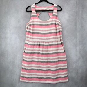 LOFT Striped Sleeveless Sundress Pink Gray Linen Blend‎ Casual Summer Pockets 16